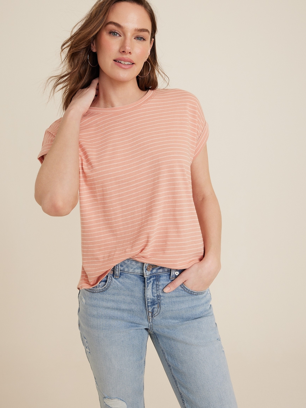*Like New* Maurices Peach Stripe Short-Sleeve Tee
